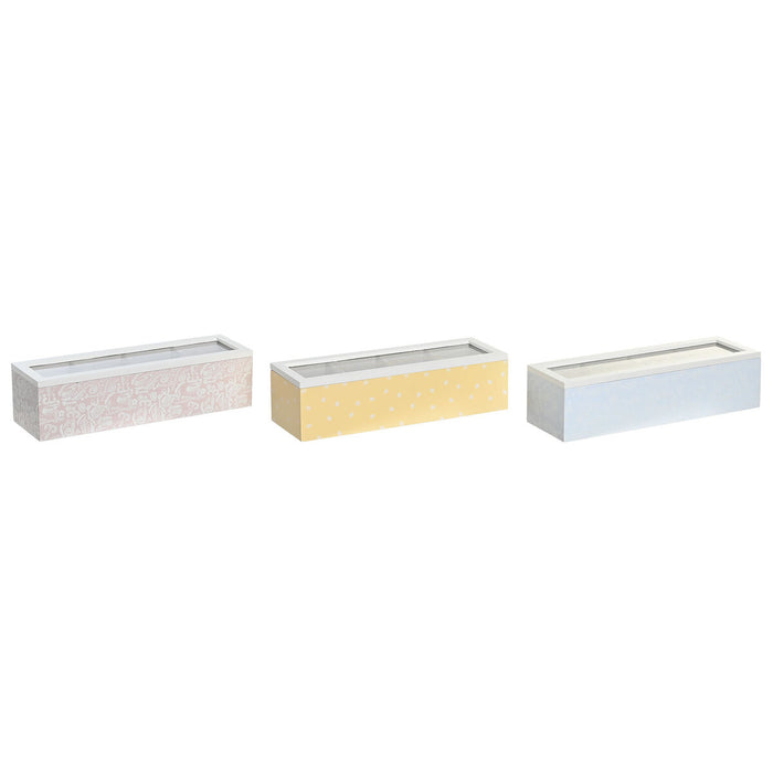 Cutie pentru infuzii DKD Home Decor 30 x 9 x 8 cm Geam Albastru Roz 3 Piese Lemn MDF