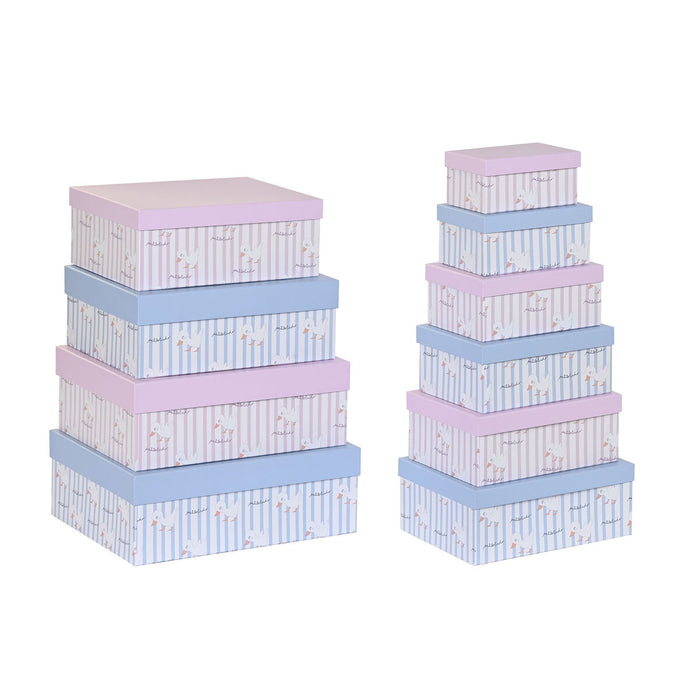 Set de cutii de depozitare, cu posibilitate de stivuire DKD Home Decor Albastru Roz Carton (43,5 x 33,5 x 15,5 cm)