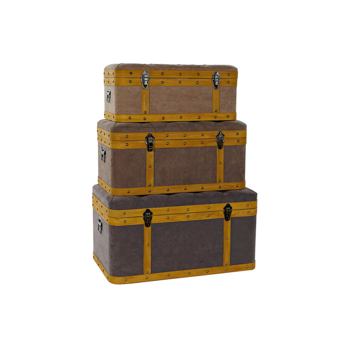Set de Cufere DKD Home Decor 80 x 50 x 42 cm Lemn Maro Gri deschis Modern Velvet