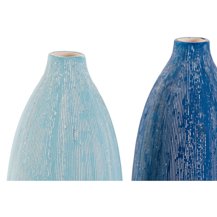 Vază DKD Home Decor Albastru Albastru celest Bleumarin Dolomite Mediterană Finisaj învechit 11 x 11 x 36 cm (2 Unități)
