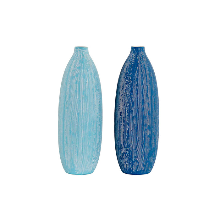 Vază DKD Home Decor Albastru Albastru celest Bleumarin Dolomite Mediterană Finisaj învechit 11 x 11 x 36 cm (2 Unități)