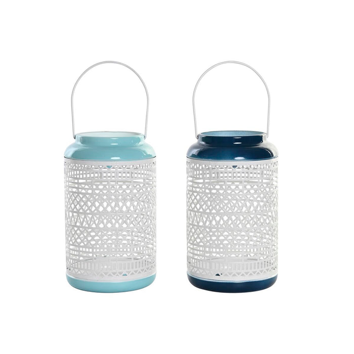 Suport de Lumânări DKD Home Decor Albastru celest Bleumarin Metal 15 x 15 x 24,5 cm (2 Unități)