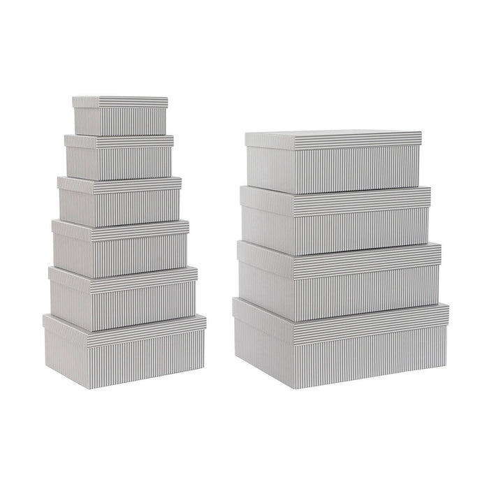Set de cutii de depozitare, cu posibilitate de stivuire DKD Home Decor Gri Alb Pătrat Carton (43,5 x 33,5 x 15,5 cm)