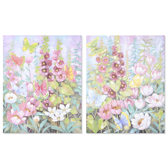 Tablou DKD Home Decor Květiny 80 x 3 x 100 cm Shabby Chic (2 Unități)
