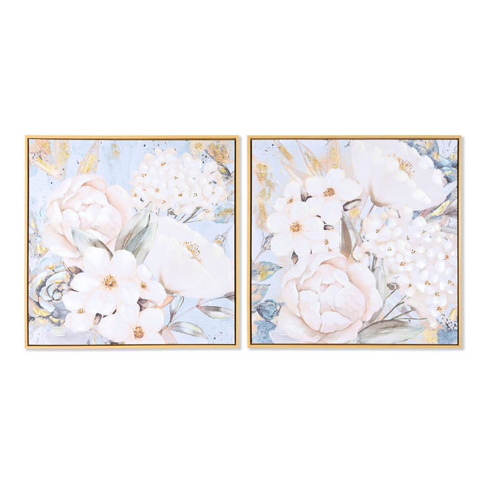 Tablou DKD Home Decor Květiny Romantic 60 x 3,5 x 60 cm (2 Unități)