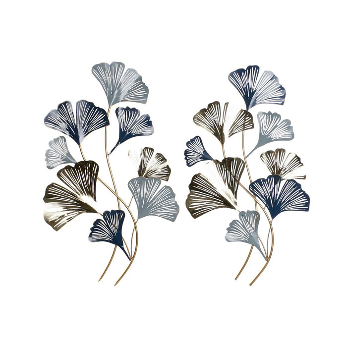 Decorațiune de Perete DKD Home Decor 51 x 4 x 90 cm Gri Albastru Auriu* Modern Frunza a unei plante (2 Unități)
