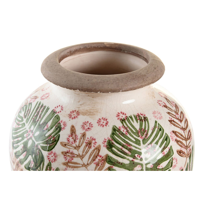 Vază DKD Home Decor Maro Alb Verde Gresie Tropical 18 x 18 x 25 cm Frunza a unei plante