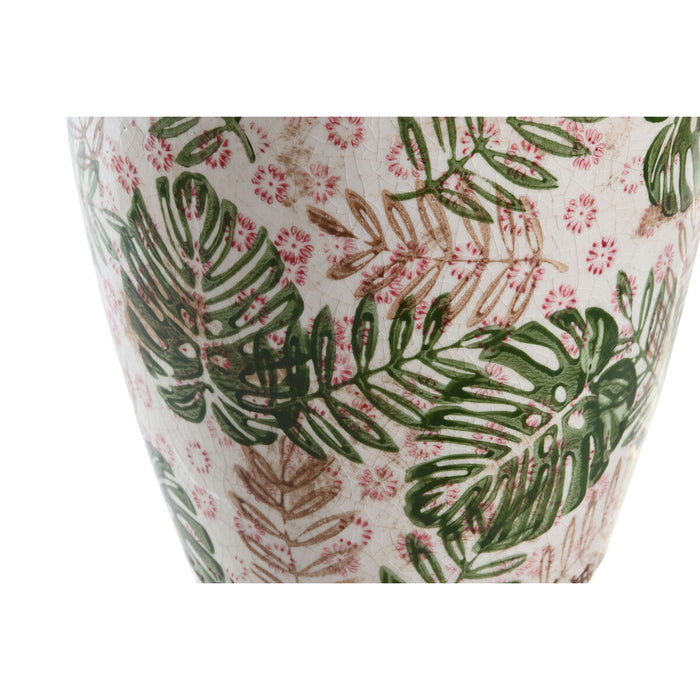 Vază DKD Home Decor Maro Alb Verde Gresie Tropical 18 x 18 x 25 cm Frunza a unei plante