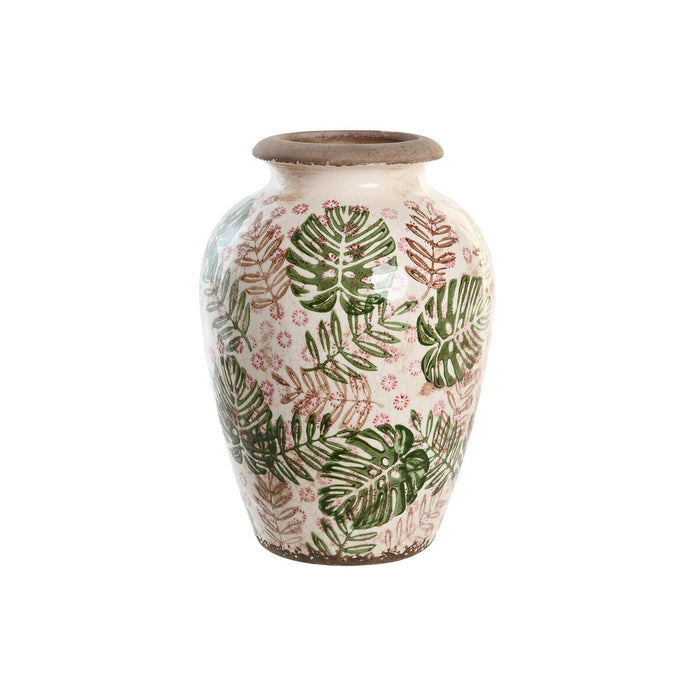 Vază DKD Home Decor Maro Alb Verde Gresie Tropical 18 x 18 x 25 cm Frunza a unei plante
