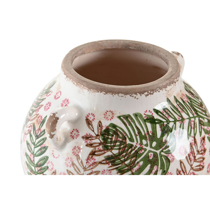 Vază DKD Home Decor 21 x 20 x 16 cm Maro Alb Verde Gresie Tropical Frunza a unei plante