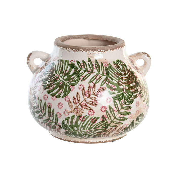 Vază DKD Home Decor 21 x 20 x 16 cm Maro Alb Verde Gresie Tropical Frunza a unei plante
