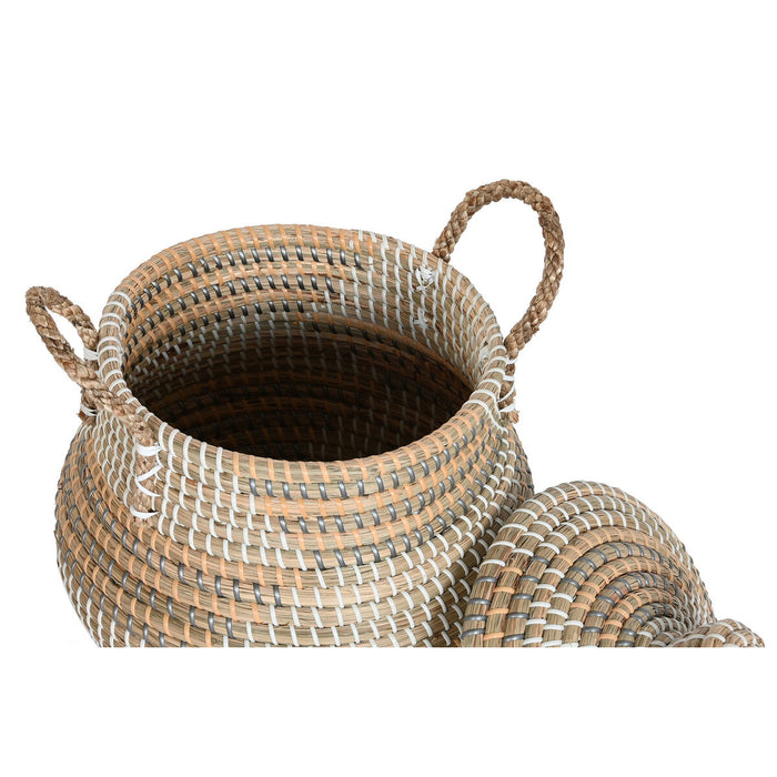 Set de Coșuri DKD Home Decor Multicolor Natural Iarbă de mare Tropical 46 x 46 x 56 cm
