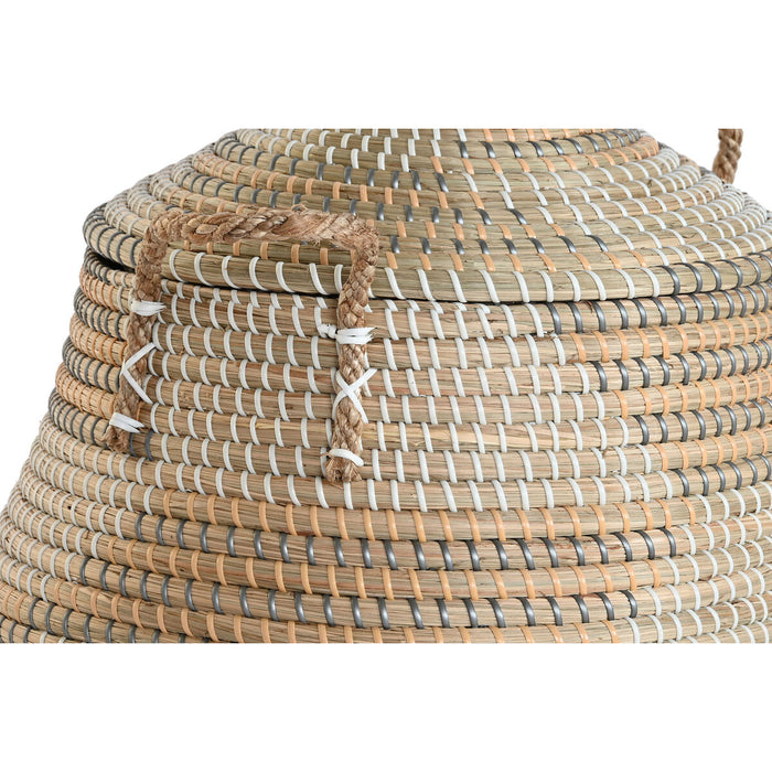 Set de Coșuri DKD Home Decor Multicolor Natural Iarbă de mare Tropical 46 x 46 x 56 cm