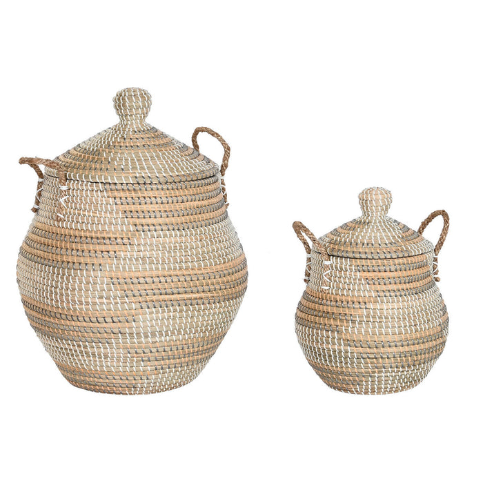 Set de Coșuri DKD Home Decor Multicolor Natural Iarbă de mare Tropical 46 x 46 x 56 cm
