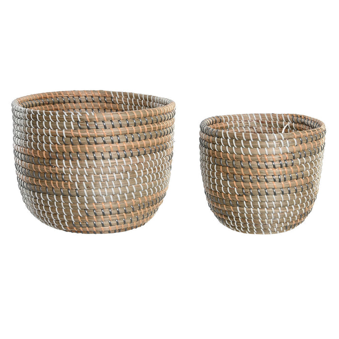 Set de Coșuri DKD Home Decor 28 x 28 x 22 cm Tropical Iarbă de mare