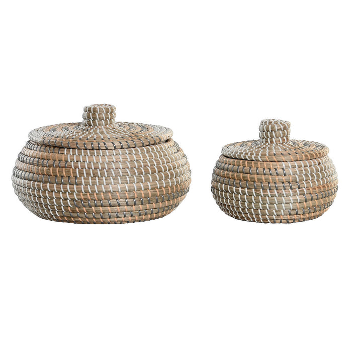 Set de Coșuri DKD Home Decor Natural Iarbă de mare Tropical 32 x 32 x 20 cm