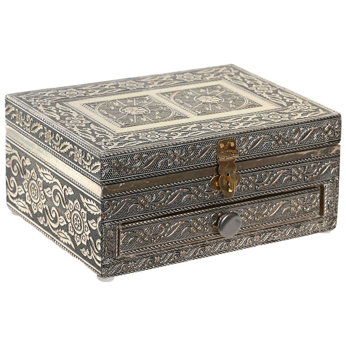 Casetă de Bijuterii DKD Home Decor 17,5 x 12,5 x 8,5 cm Șampanie Natural Aluminiu