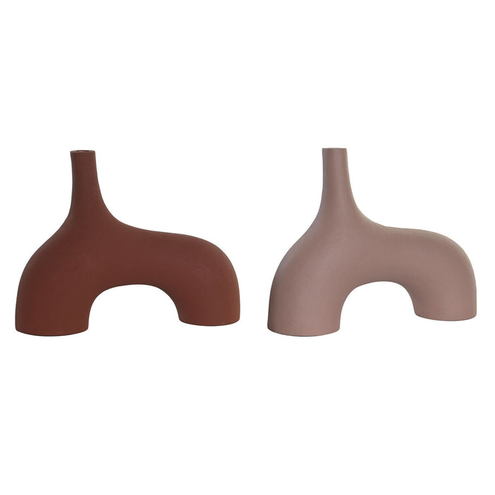 Vază DKD Home Decor 32 x 9,5 x 25 cm Roz Teracotă Aluminiu (2 Unități)