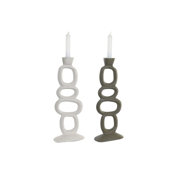 Candelabru DKD Home Decor 14,5 x 7 x 37 cm Aluminiu Alb Verde (2 Unități)