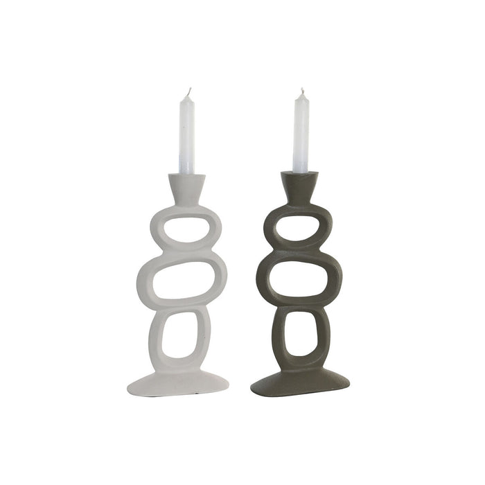 Candelabru DKD Home Decor 14,5 x 6,5 x 29,5 cm Aluminiu Alb Verde (2 Unități)