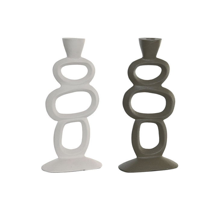Candelabru DKD Home Decor 14,5 x 6,5 x 29,5 cm Aluminiu Alb Verde (2 Unități)