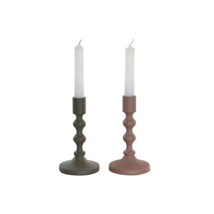 Candelabru DKD Home Decor 10,5 x 10,5 x 23,5 cm Roz Aluminiu Verde (2 Unități)