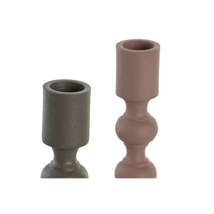 Candelabru DKD Home Decor 10,5 x 10,5 x 23,5 cm Roz Aluminiu Verde (2 Unități)