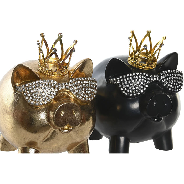 Figură Decorativă DKD Home Decor 13,5 x 11 x 14 cm Negru Auriu* Porc (2 Unități)