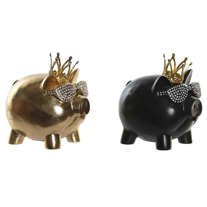 Figură Decorativă DKD Home Decor 13,5 x 11 x 14 cm Negru Auriu* Porc (2 Unități)