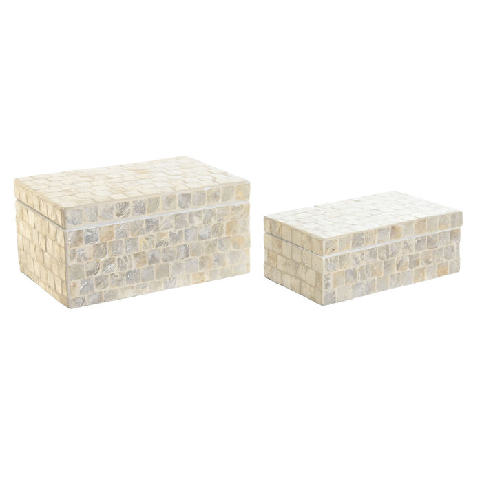 Casetă de Bijuterii DKD Home Decor 25 x 15 x 12 cm Alb Sidef 8 cm (2 Unități)