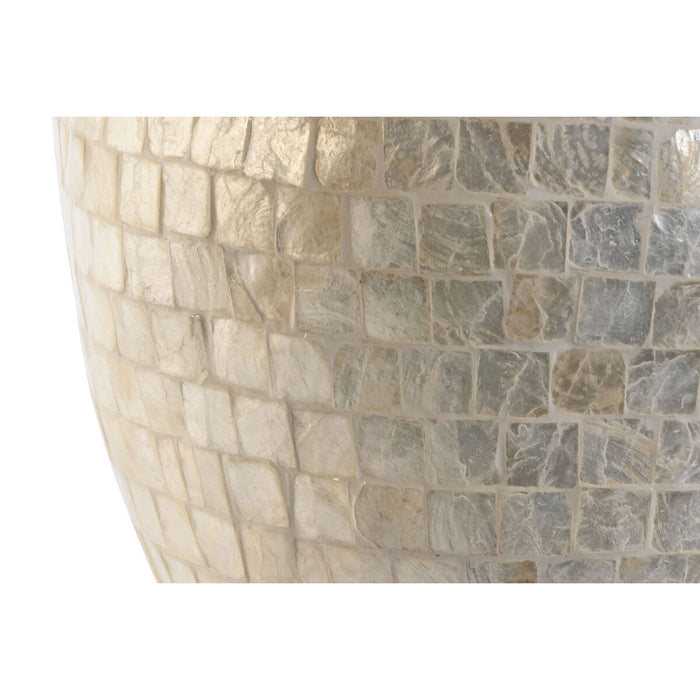 Vază DKD Home Decor Alb Bambus Sidef Natural Frunza a unei plante Mediterană 30 x 30 x 36 cm