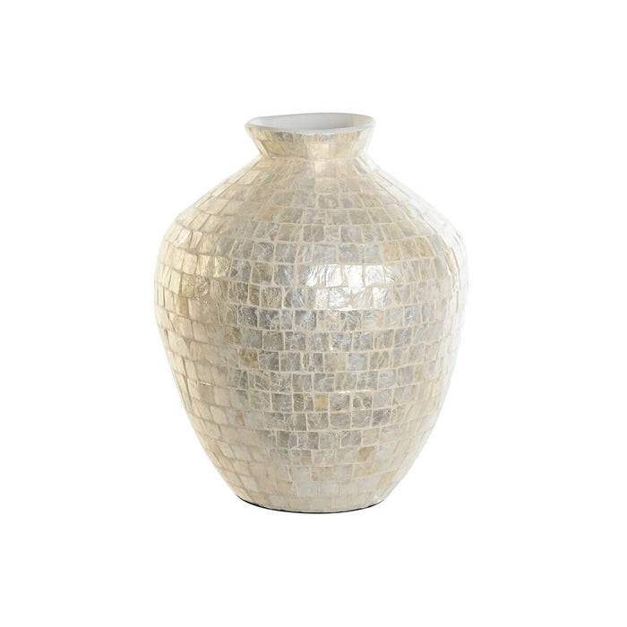 Vază DKD Home Decor Alb Bambus Sidef Natural Frunza a unei plante Mediterană 30 x 30 x 36 cm