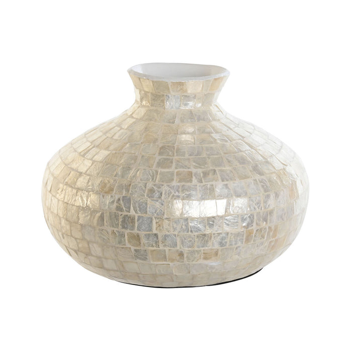 Vază DKD Home Decor Alb Bambus Sidef Natural Mediterană 34 x 34 x 26 cm