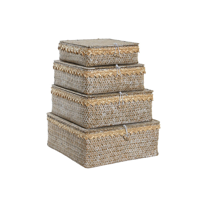 Set de Coșuri DKD Home Decor Natural Boho Uzat 30 x 30 x 12 cm (4 Piese)
