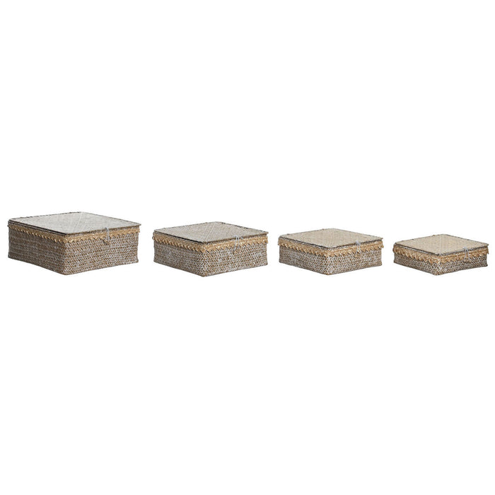 Set de Coșuri DKD Home Decor Natural Boho Uzat 30 x 30 x 12 cm (4 Piese)