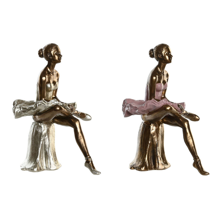 Figură Decorativă DKD Home Decor Roz Alb Balerină 15 x 10 x 19 cm (2 Unități)