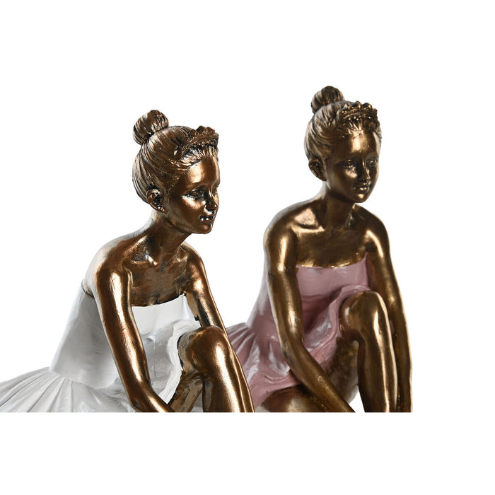 Figură Decorativă DKD Home Decor 12 x 9,5 x 15,5 cm Roz Alb Balerină (2 Unități)