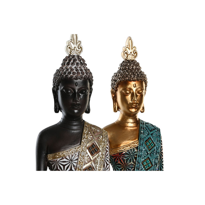Figură Decorativă DKD Home Decor 11,5 x 10 x 43,5 cm Auriu* Maro Buda Turquoise Oriental (2 Unități)