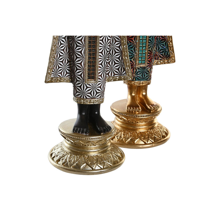 Figură Decorativă DKD Home Decor 11,5 x 10 x 43,5 cm Auriu* Maro Buda Turquoise Oriental (2 Unități)