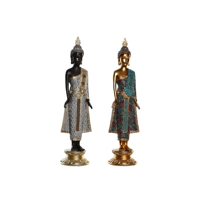 Figură Decorativă DKD Home Decor 11,5 x 10 x 43,5 cm Auriu* Maro Buda Turquoise Oriental (2 Unități)