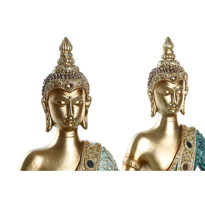 Figură Decorativă DKD Home Decor 24 x 11 x 31,2 cm Albastru Auriu* Buda Turquoise Oriental (2 Unități)