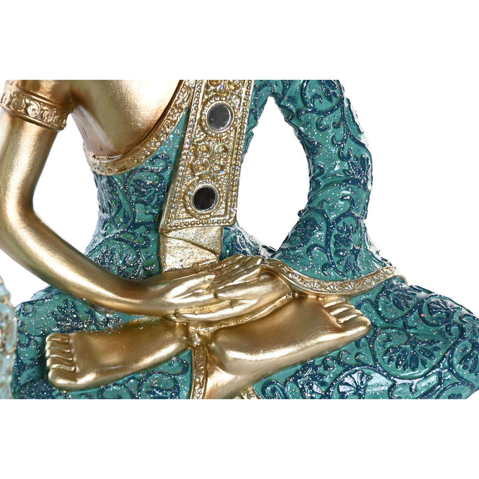 Figură Decorativă DKD Home Decor 24 x 11 x 31,2 cm Albastru Auriu* Buda Turquoise Oriental (2 Unități)
