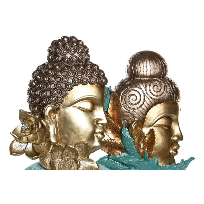 Figură Decorativă DKD Home Decor 22 x 8 x 42,5 cm Negru Auriu* Buda Turquoise Oriental (2 Unități)