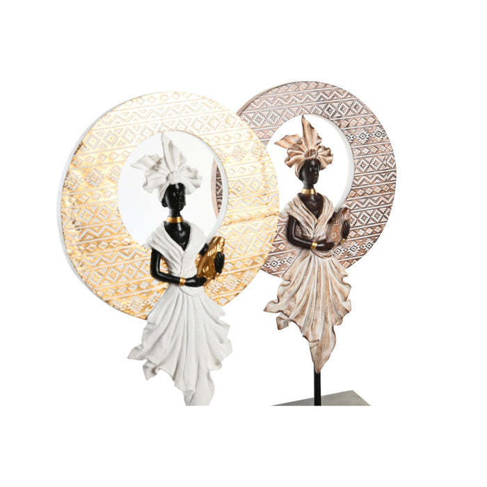 Figură Decorativă DKD Home Decor 21 x 7,5 x 38,5 cm Bej Auriu* Maro Alb Colonial Africană (2 Unități)