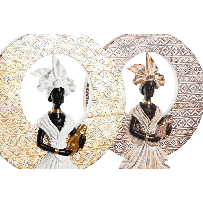 Figură Decorativă DKD Home Decor 21 x 7,5 x 38,5 cm Bej Auriu* Maro Alb Colonial Africană (2 Unități)