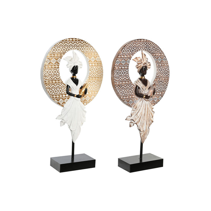 Figură Decorativă DKD Home Decor 21 x 7,5 x 38,5 cm Bej Auriu* Maro Alb Colonial Africană (2 Unități)