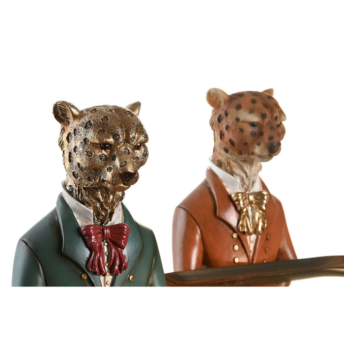 Figură Decorativă DKD Home Decor 17,5 x 13,5 x 26 cm Albastru Auriu* Maro Leopard Colonial (2 Unități)