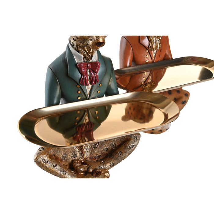 Figură Decorativă DKD Home Decor 17,5 x 13,5 x 26 cm Albastru Auriu* Maro Leopard Colonial (2 Unități)