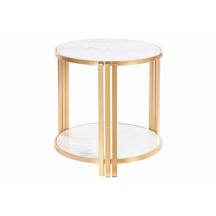 Masa laterală DKD Home Decor 49 x 49 x 50 cm Auriu* Metal Alb Marmură