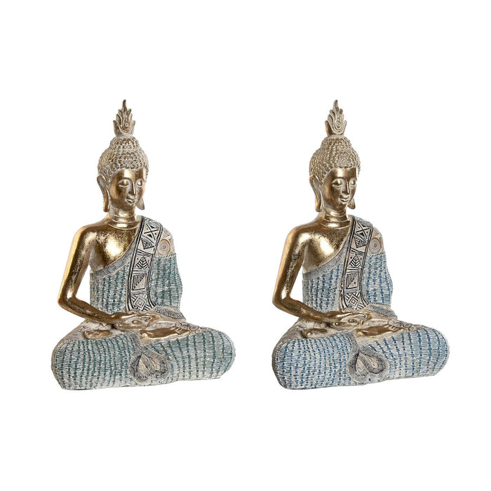 Figură Decorativă DKD Home Decor 23 x 13 x 34 cm Albastru Buda Turquoise Oriental murat (2 Unități)